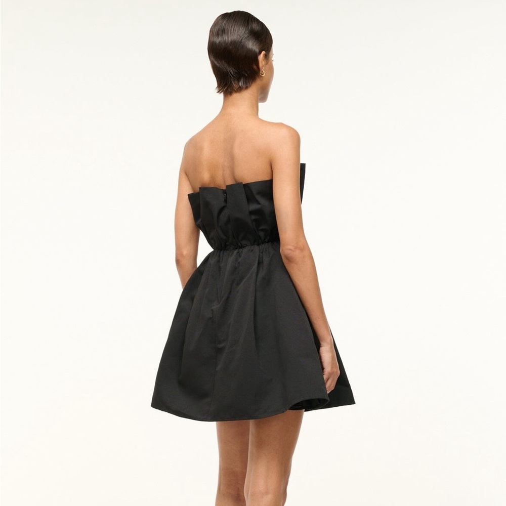 STAUD Cordelia Pleated Strapless Mini Dress Black Pockets Corset Size Medium - Picture 9 of 16